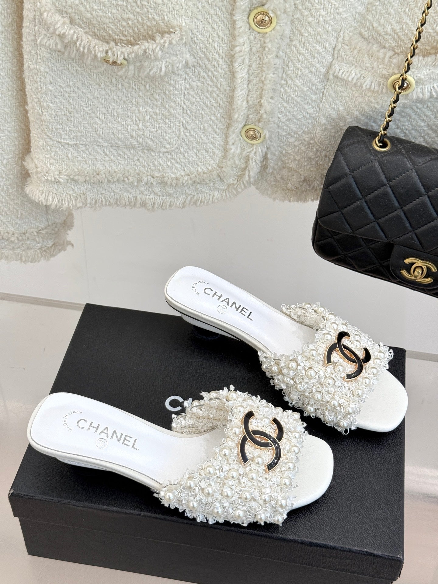 Elegant pearl kitten heel sandals