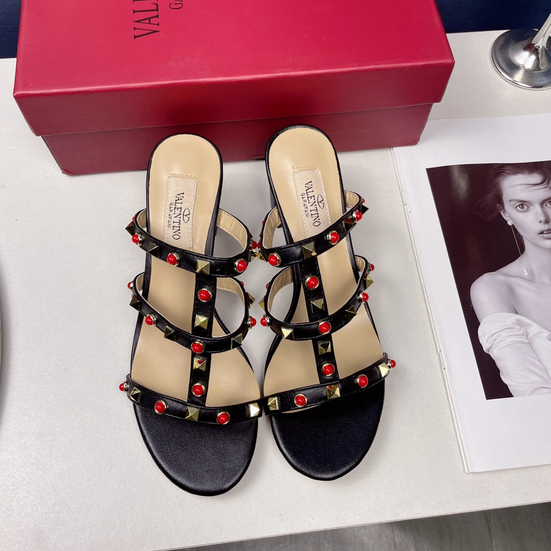 Gemstone block heel sandals