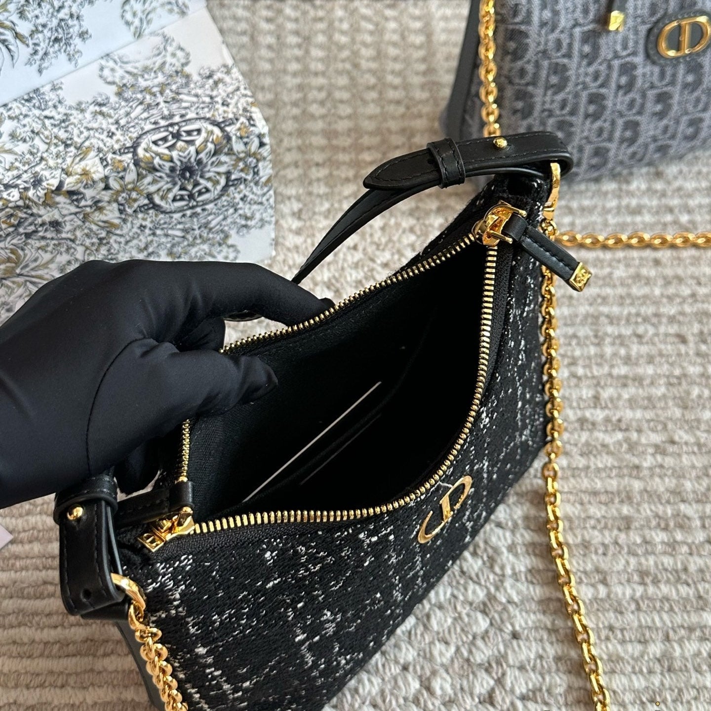 Cannage Tweed Bag with Chain