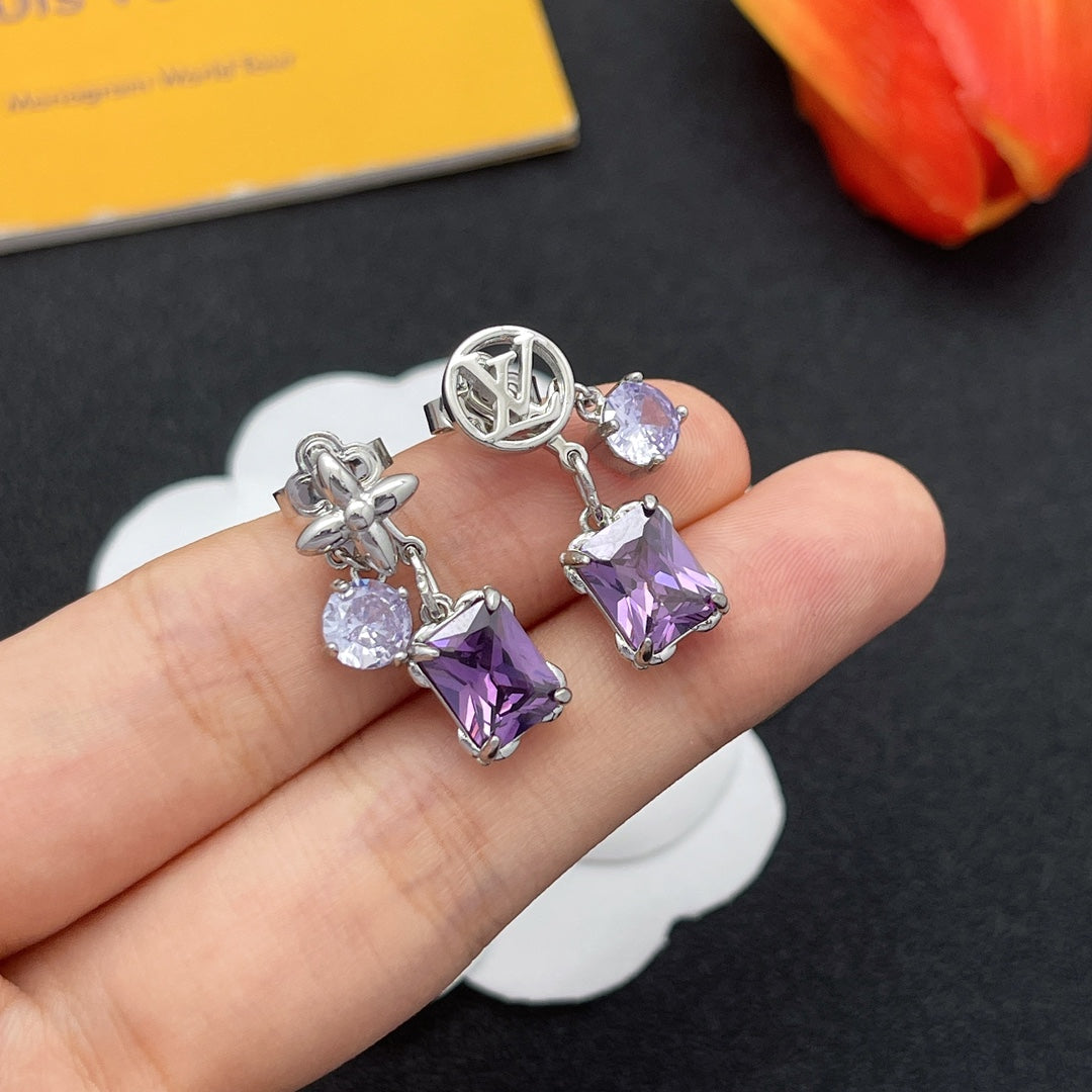 Purple Crystal Diamond Earrings