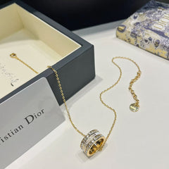 Elegant Enamel Diamond Hoop Pendant Necklace
