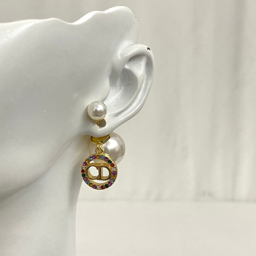 Colorful Rhinestone Pearl Earrings