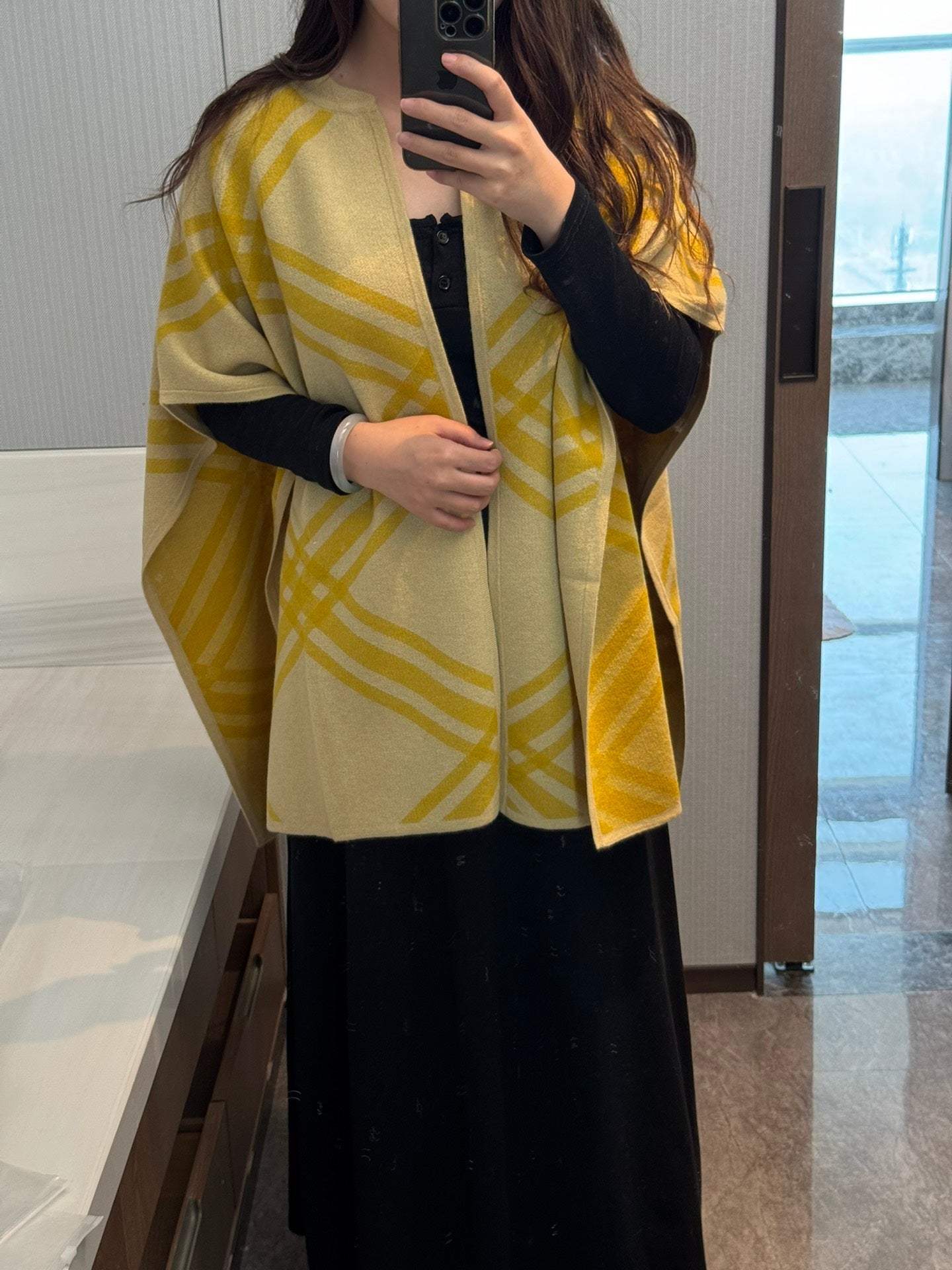 Large Check Wool Cape