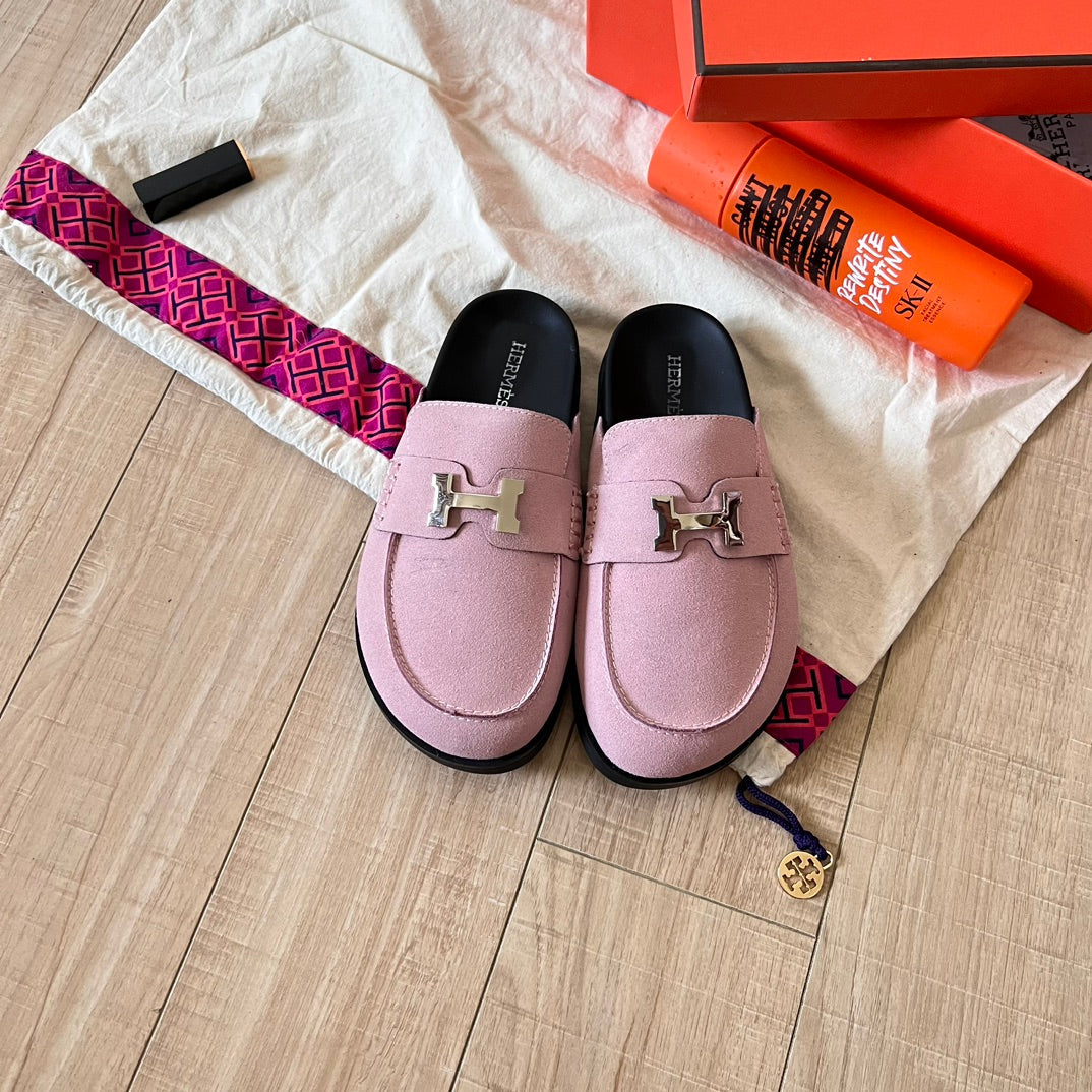 Classic Metal label suede half-covered shoes