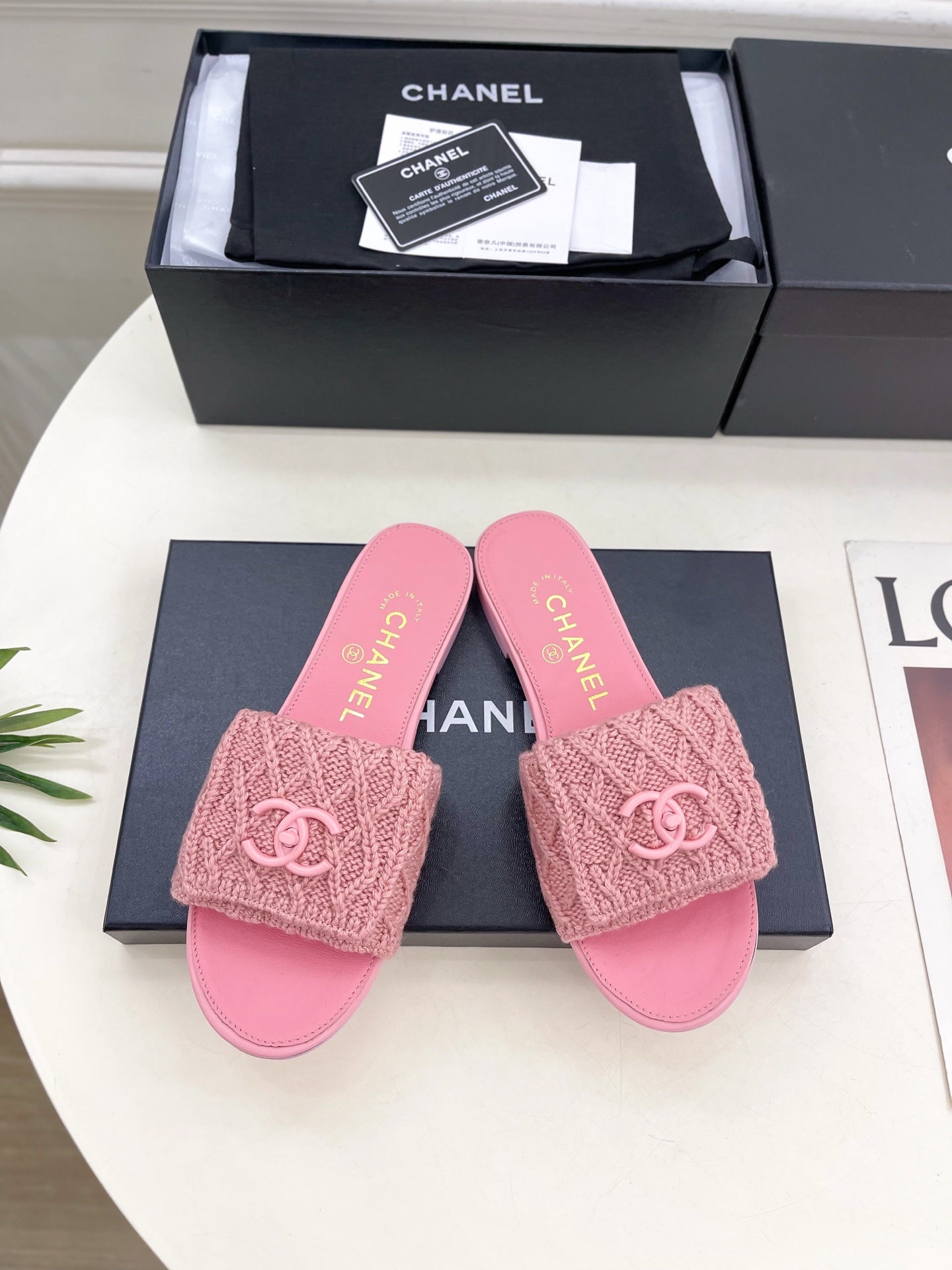 Wool knit covered leather slippers