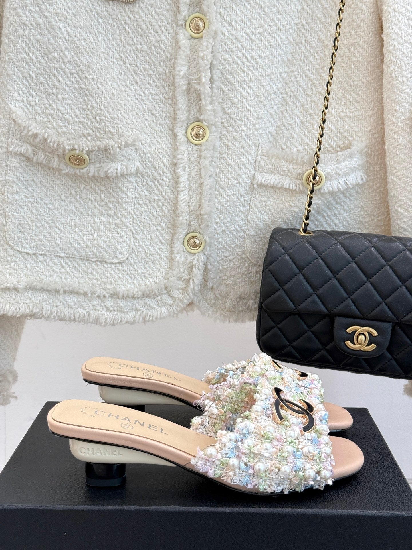 Elegant pearl kitten heel sandals