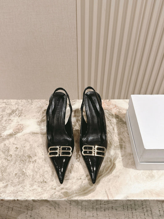 Patent leather rhinestone high-heeled sandals