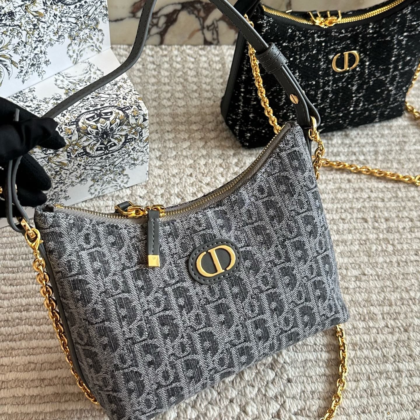 Cannage Tweed Bag with Chain