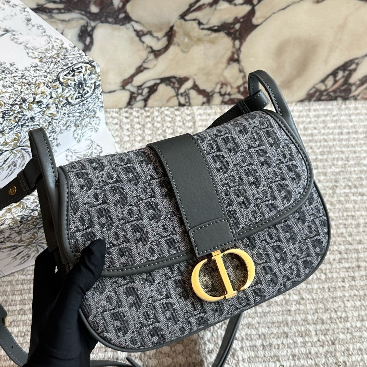 Embroidered floral satchel bag