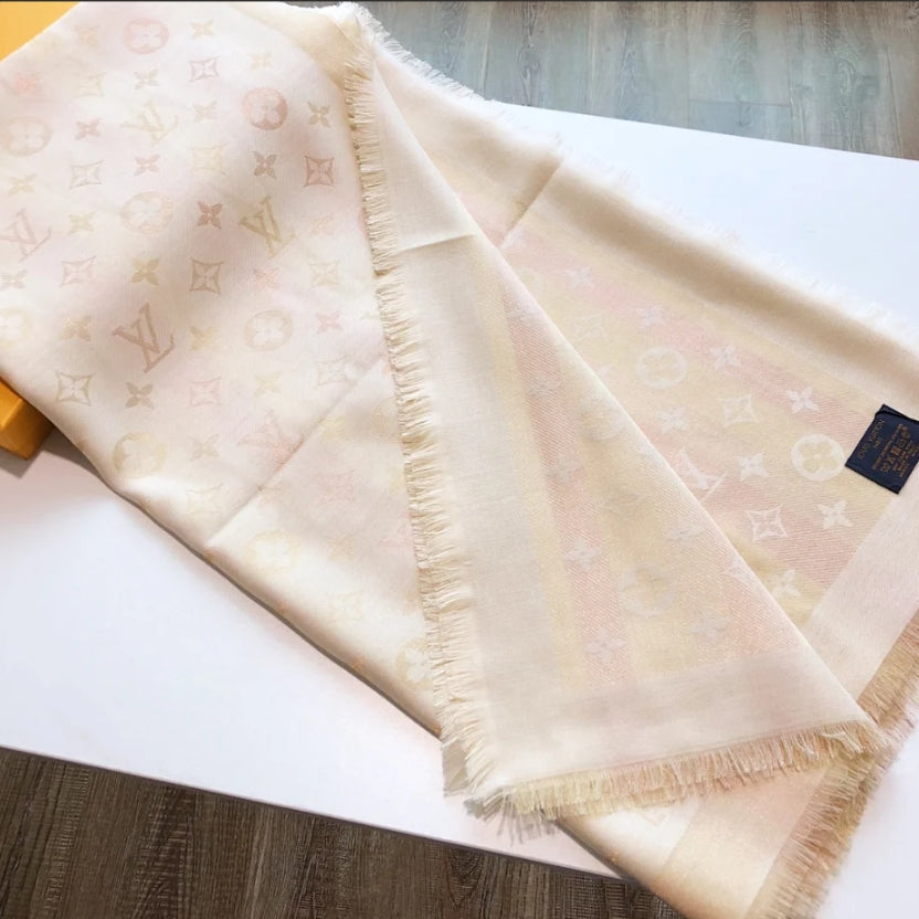 Classic Color Striped Gold Silk Square Scarf