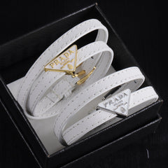 Double leather enamel label bracelet