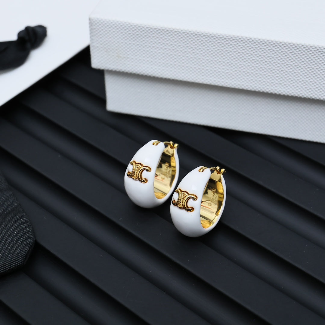 Enamel Half Hoop Earrings