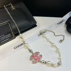 Pink Enamel Pearl Necklace