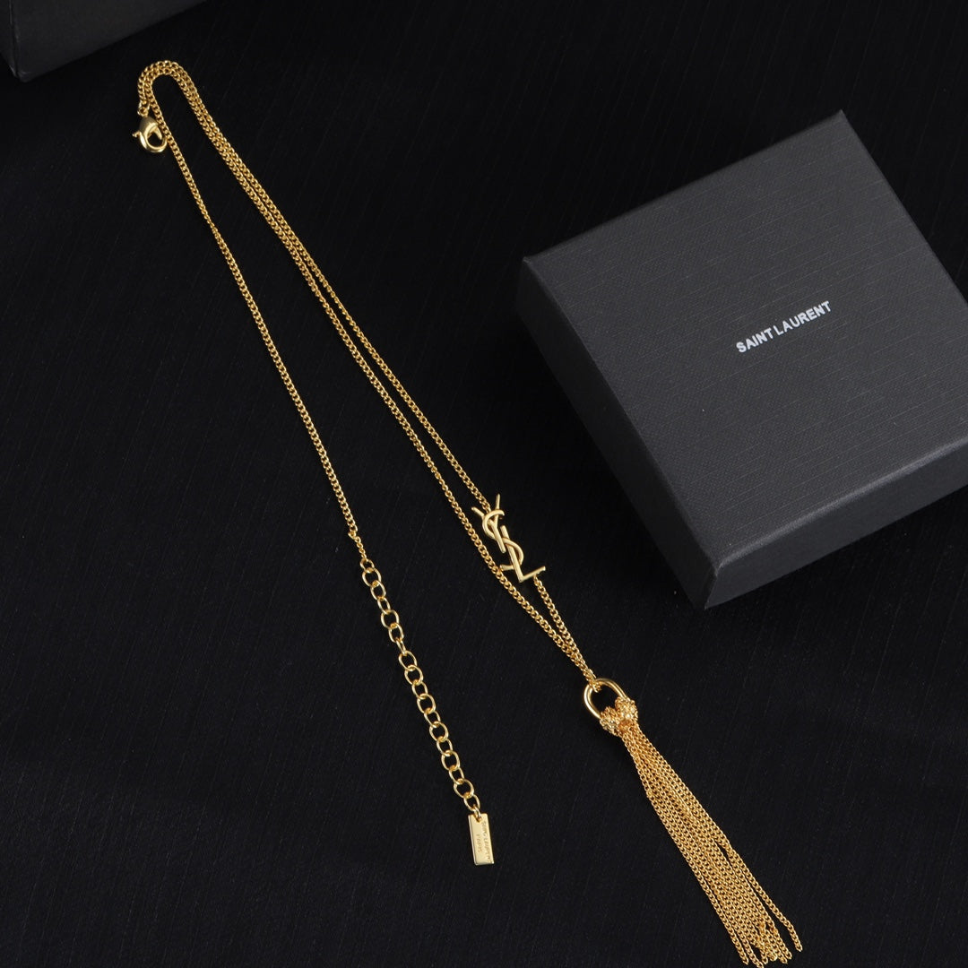Brass Monogram Tassel Necklace