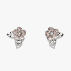 Silver Camellia Enamel Earrings