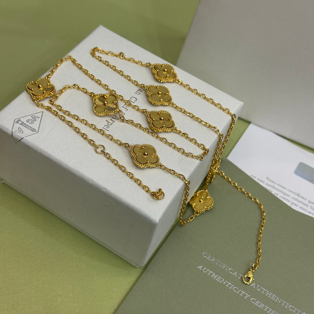 Eight Four-Leaf Clover Long Necklace