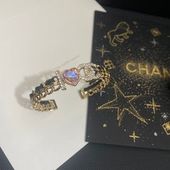 Pink Heart Crystal Open Bracelet