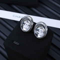 Silver Mirrored Oval Earrings