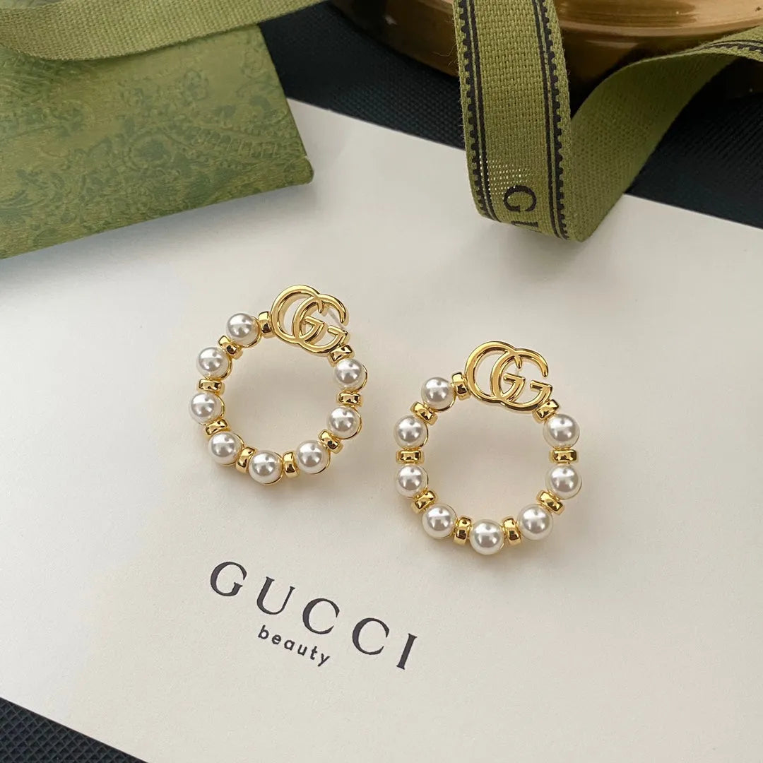 Pearl circle drop earrings