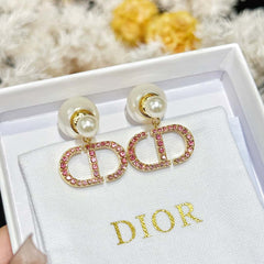 Gradient Rhinestone Pearl Earrings
