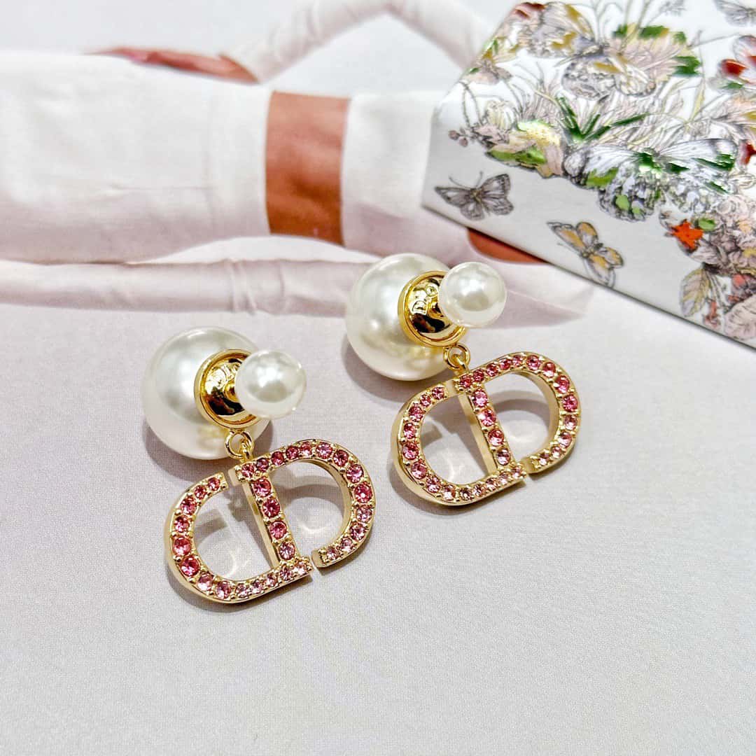 Gradient Rhinestone Pearl Earrings
