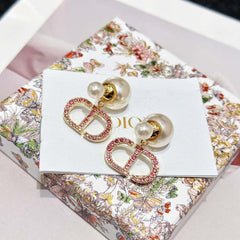 Gradient Rhinestone Pearl Earrings