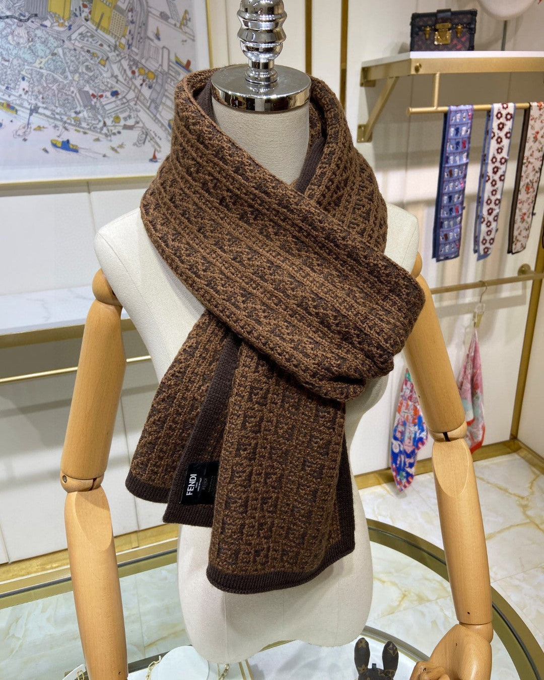 Brown double-sided printed cashmere scarf