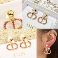 Gradient Rhinestone Pearl Earrings