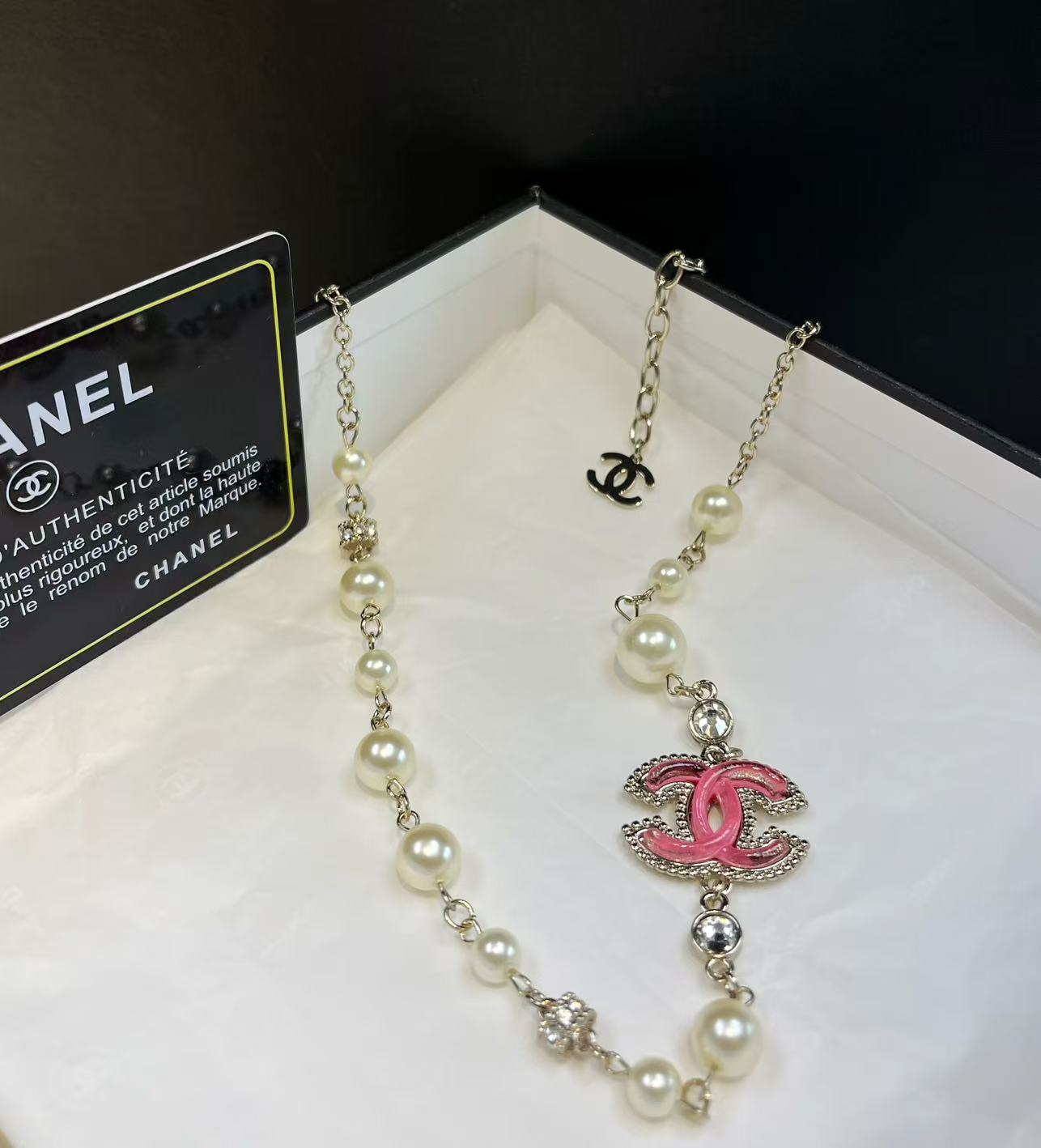 Pink Enamel Pearl Necklace