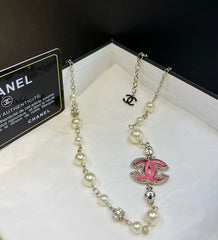 Pink Enamel Pearl Necklace