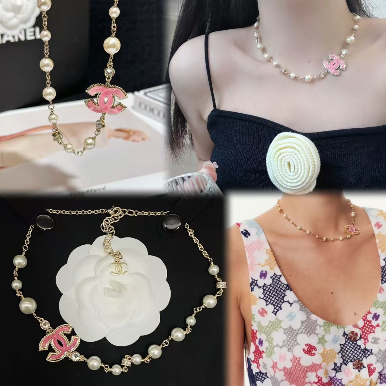Pink Enamel Pearl Necklace