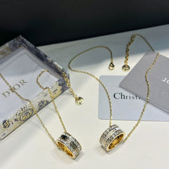 Elegant Enamel Diamond Hoop Pendant Necklace