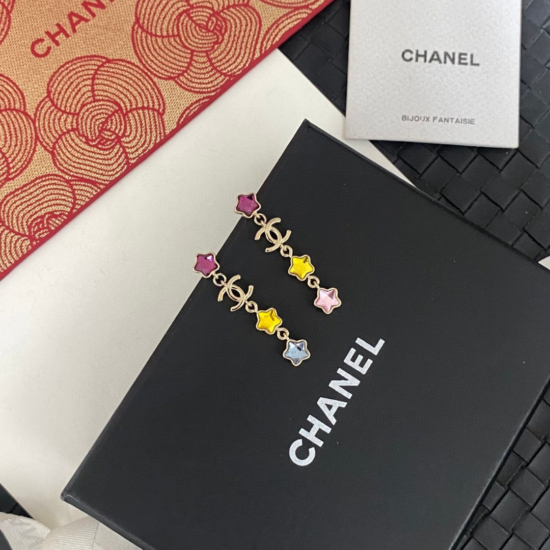 Colored Diamond Star Tassel Earrings