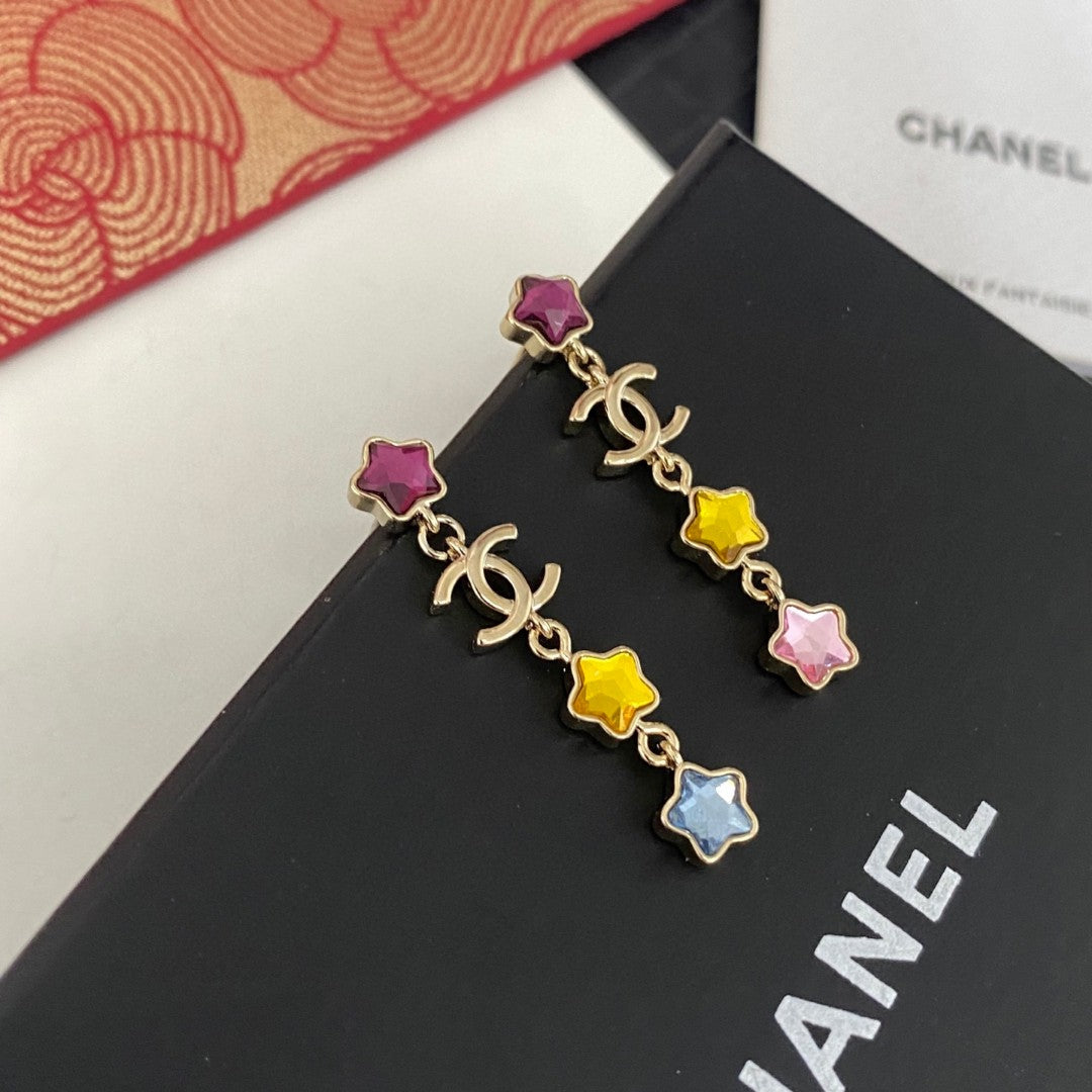 Colored Diamond Star Tassel Earrings