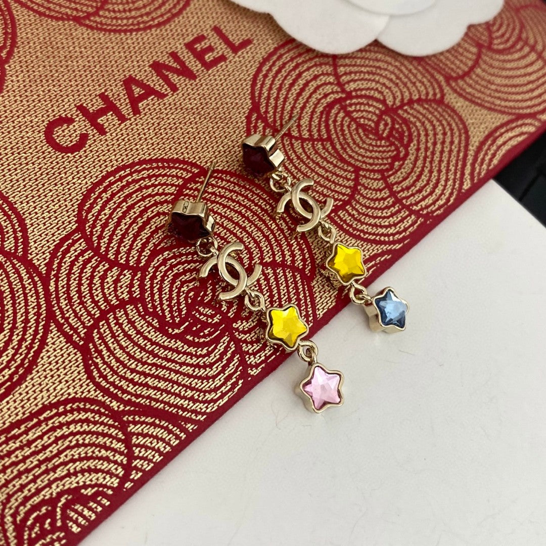 Colored Diamond Star Tassel Earrings