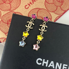 Colored Diamond Star Tassel Earrings
