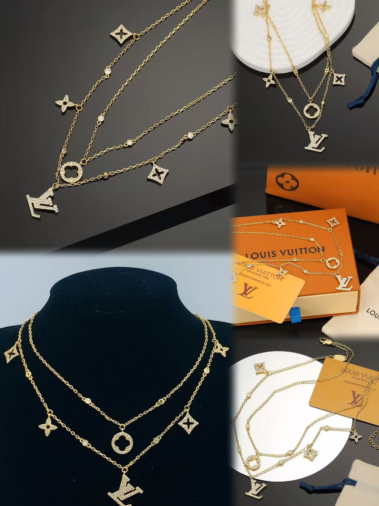 Double Diamond Floral Necklace