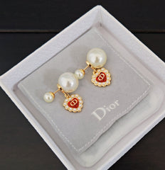 Pearl Red Heart Earrings
