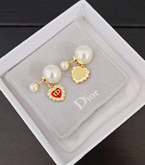 Pearl Red Heart Earrings