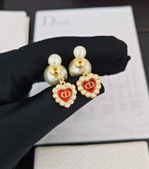 Pearl Red Heart Earrings