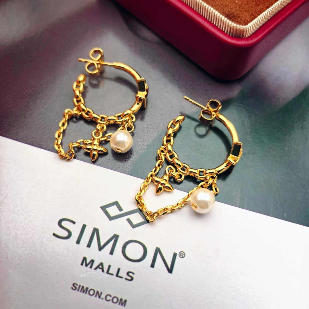 Chain Floral Hoop Earrings