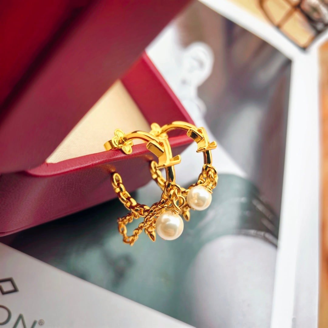 Chain Floral Hoop Earrings