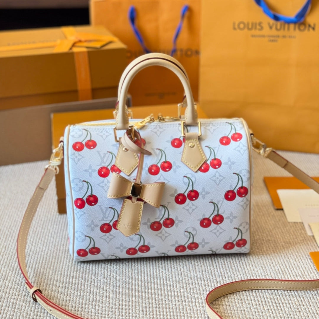 Cherry print white pillow bag