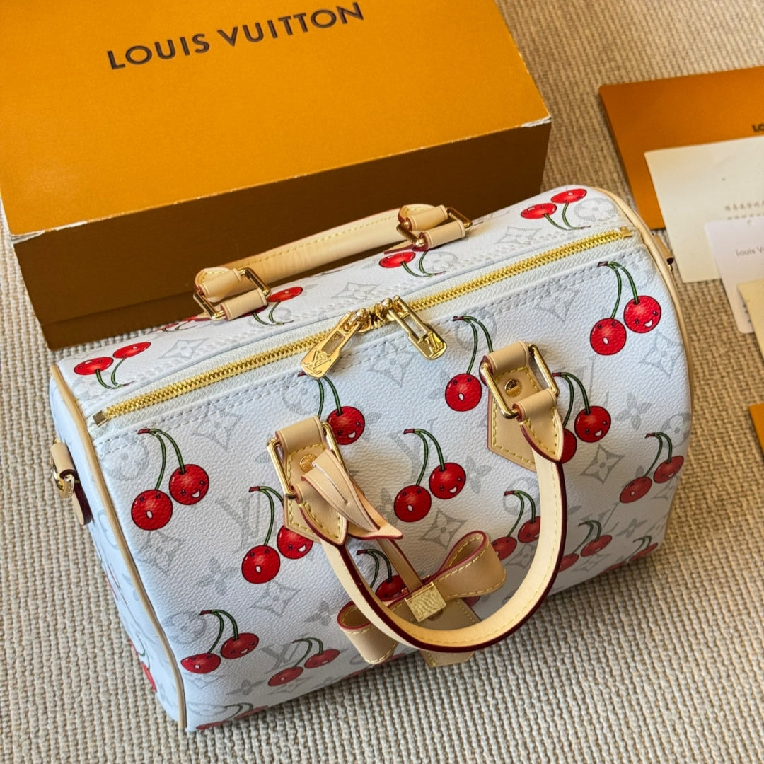 Cherry print white pillow bag