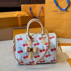 Cherry print white pillow bag