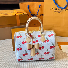 Cherry print white pillow bag