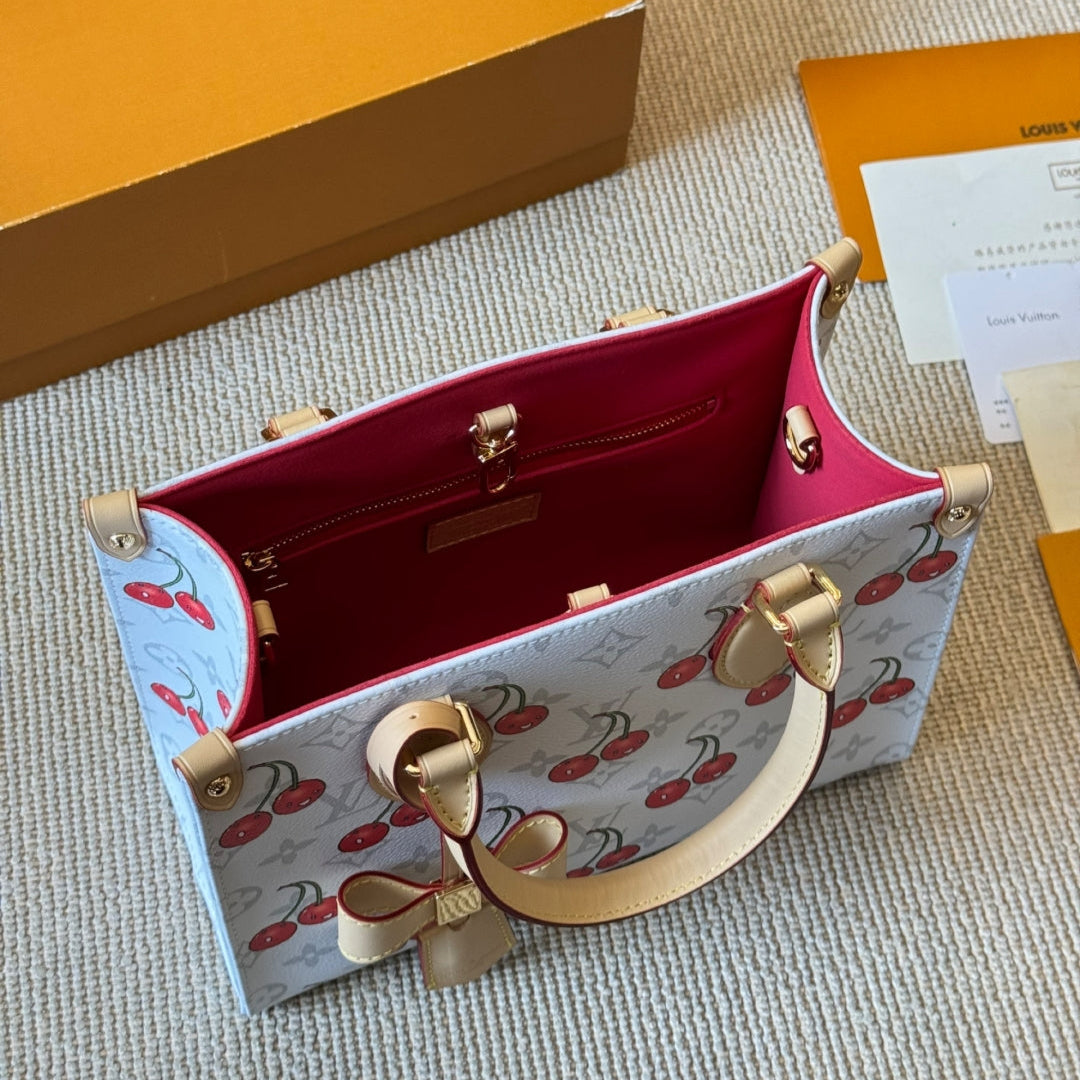 Cherry print white tote bag