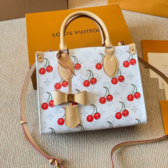 Cherry print white tote bag
