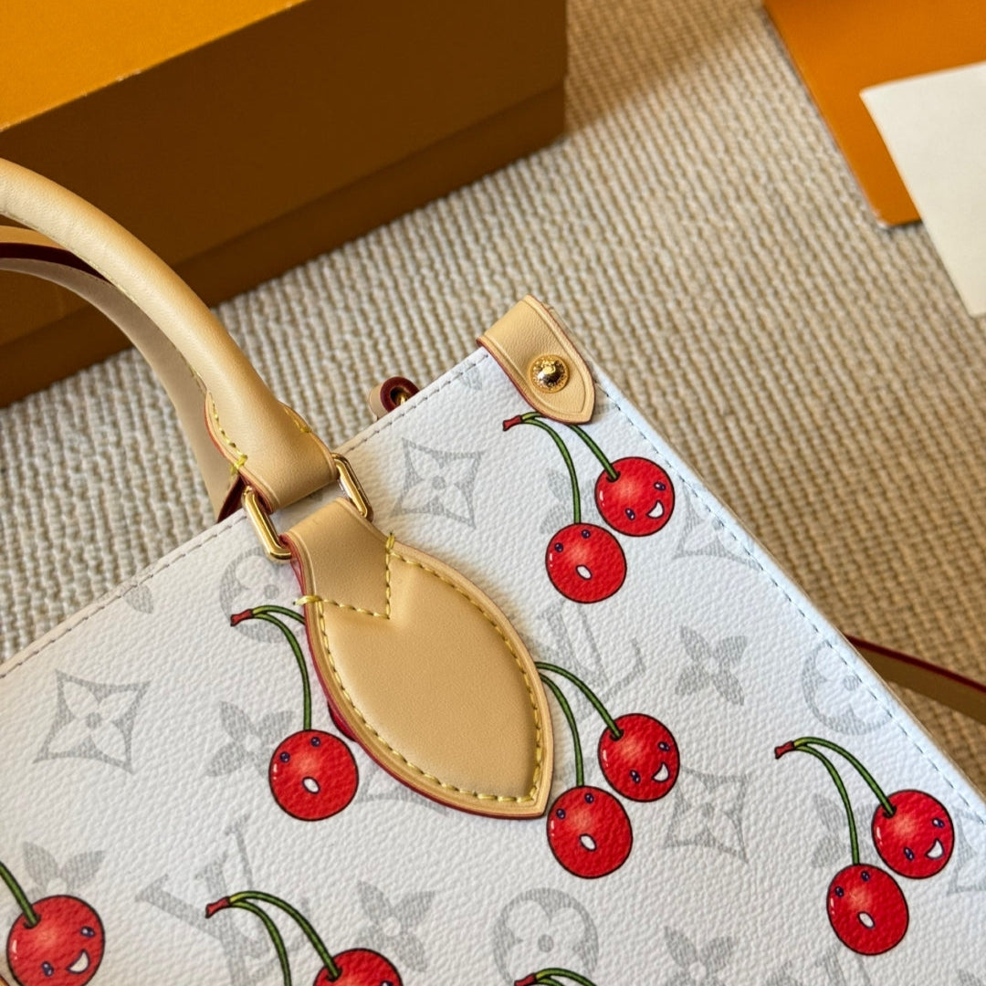 Cherry print white tote bag