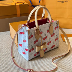 Cherry print white tote bag
